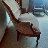 2-seater Louis XV style sofa - arched legs - Art Deco patterned velvet fabric - Beige