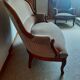 2-seater Louis XV style sofa - arched legs - Art Deco patterned velvet fabric - Beige