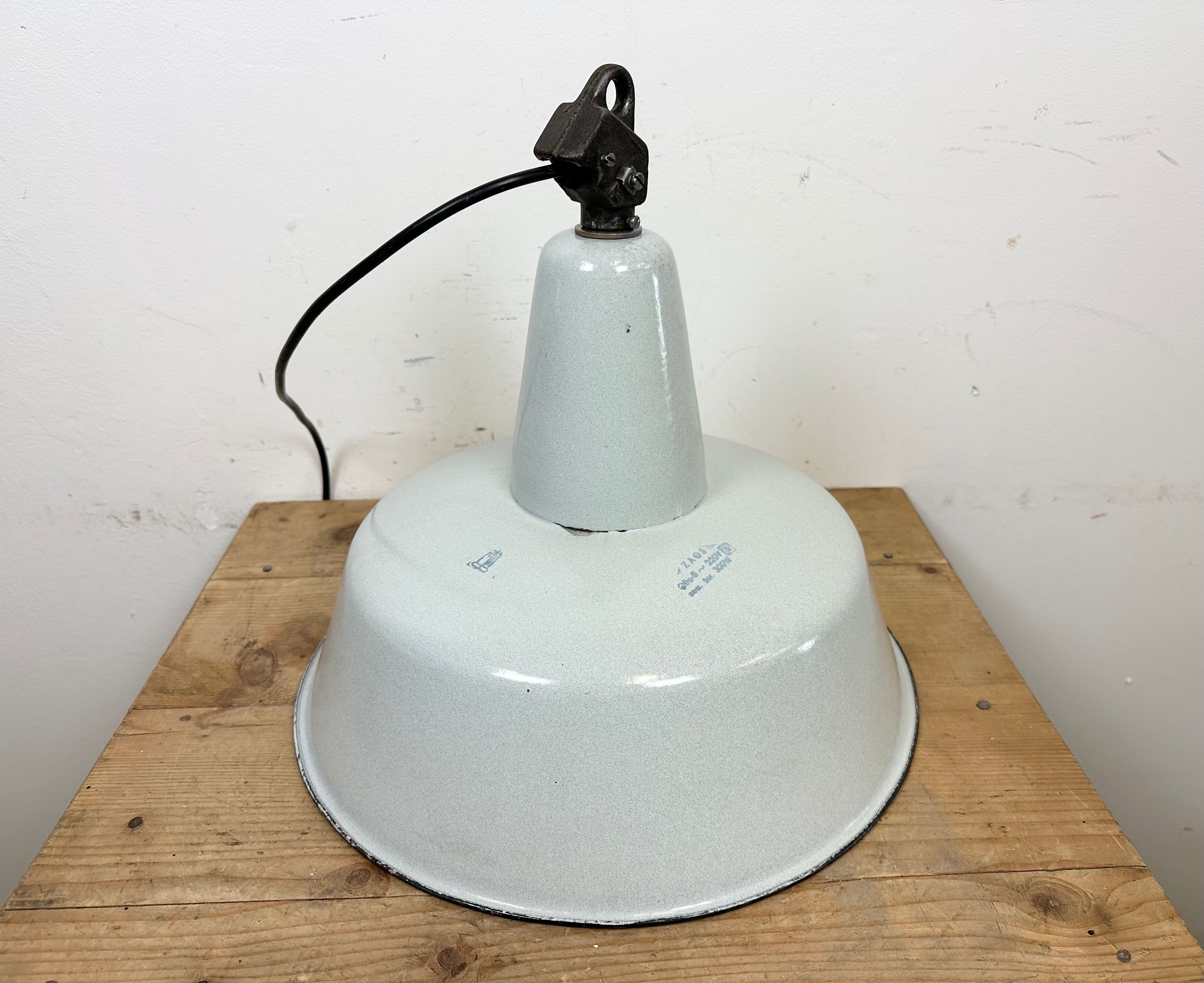 Industrial Grey Enamel Factory Pendant Lamp from Zaos, 1960s