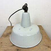 Suspension industrielle en émail gris d’usine de Zaos, années 1960