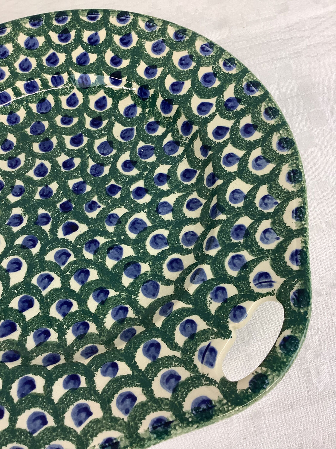 Round dish with old handles made in France Sarreguemines U&C