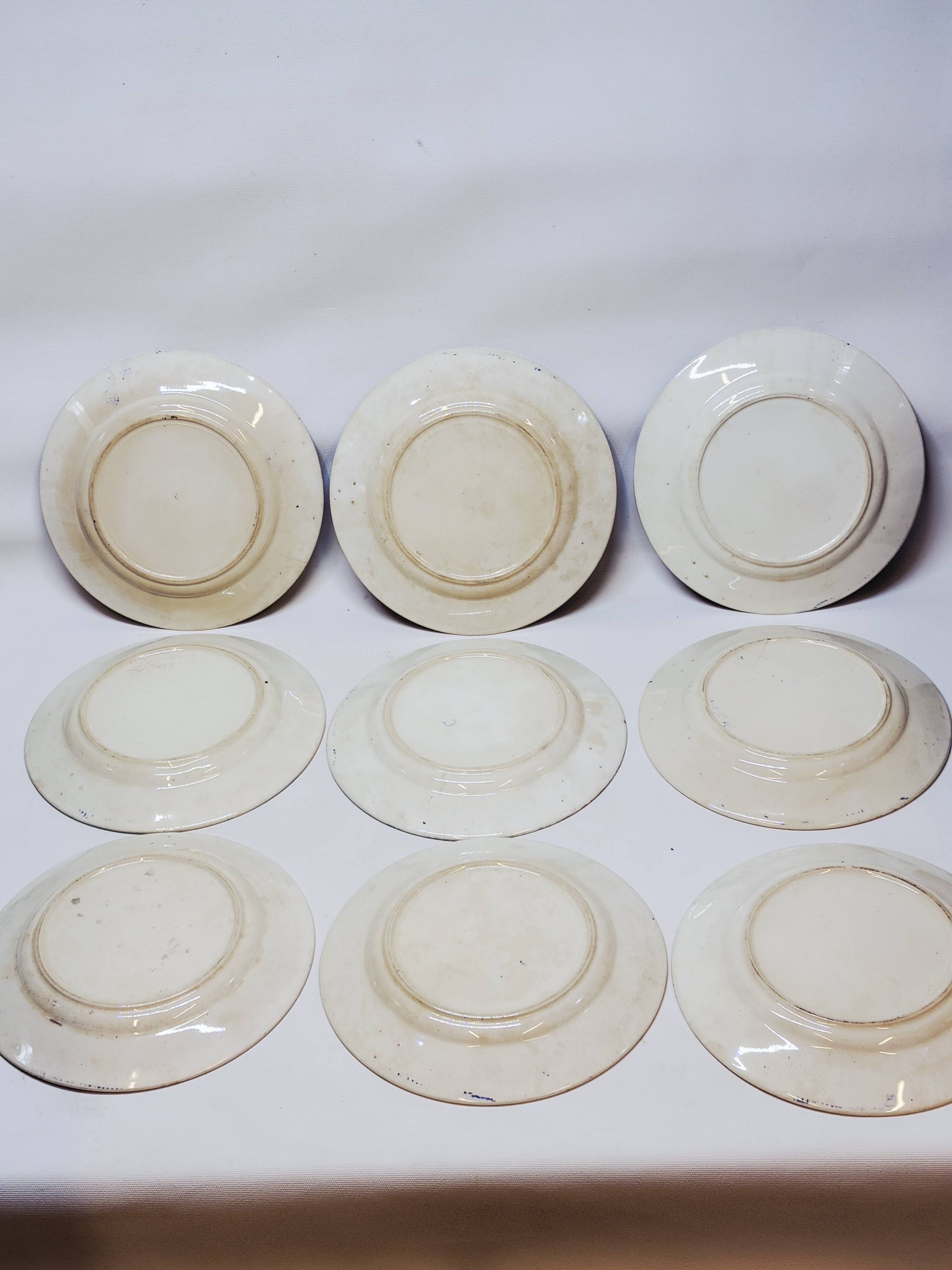 9 Antique Plates 19th Century Blue Willow Pattern Chinese Blue Decor