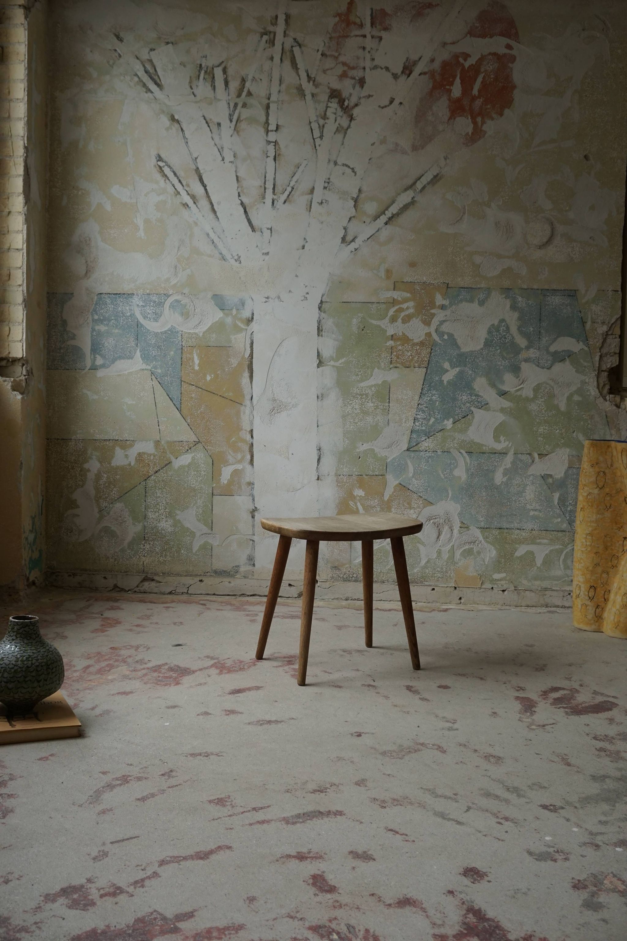 Vintage Swedish Modern Solid Oak Stool by Yngve Ekström, Model "palle", 1950s