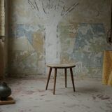 Vintage Swedish Modern Solid Oak Stool by Yngve Ekström, Model "palle", 1950s