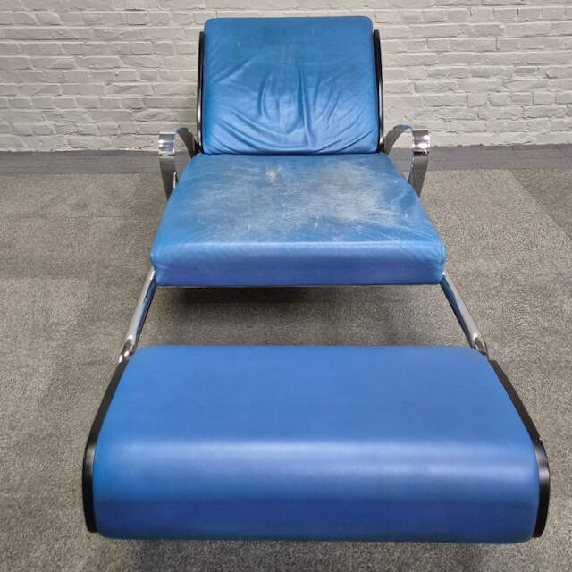 Blue leather lounge chair futuro 3 by massimo iosa ghini for moroso - italy 1980's
