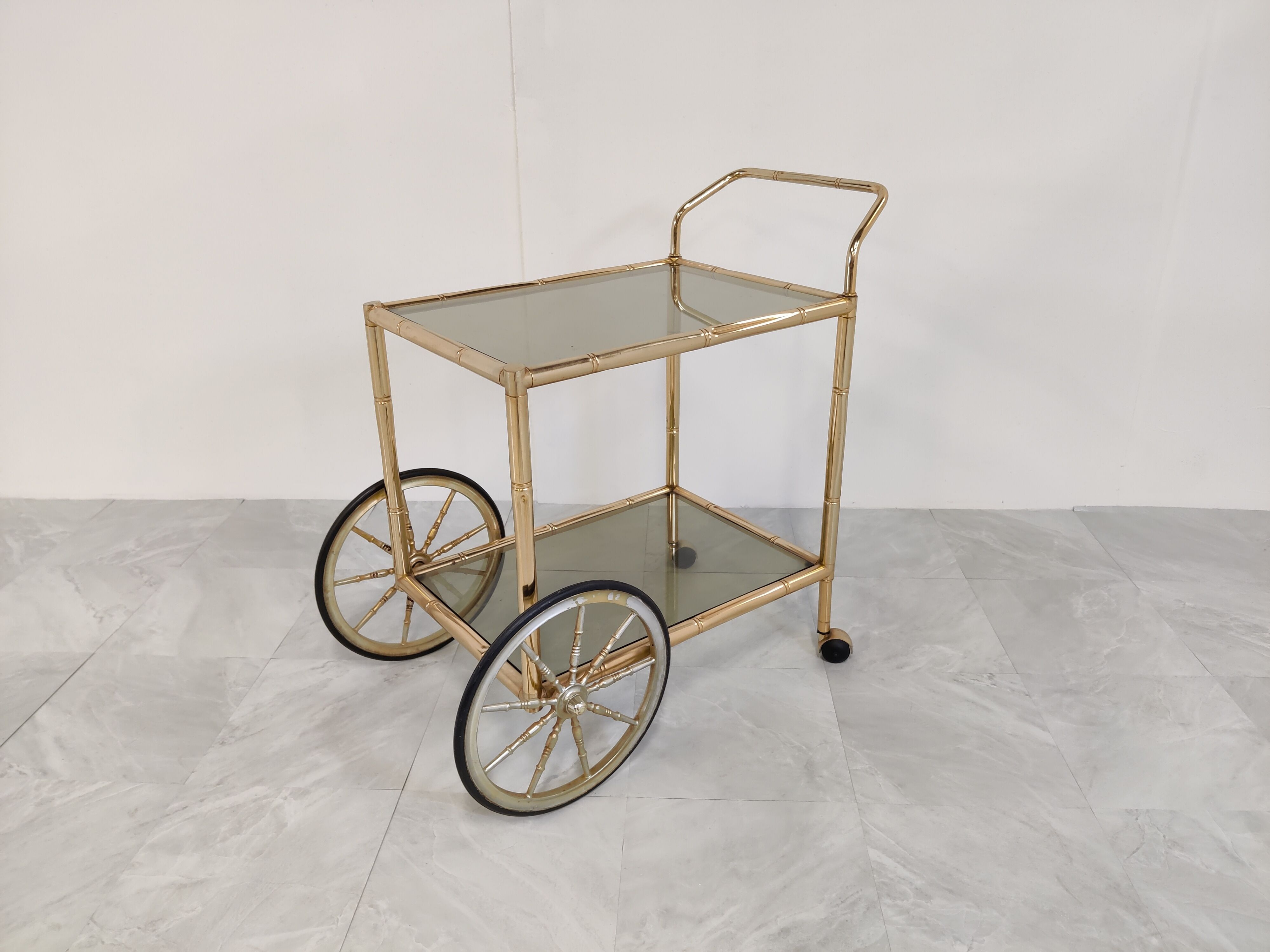 Brass faux bamboo drinks  trolley, 1970s