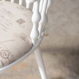 Matte white painted beech chair with upholstered seat in fabric 1970
