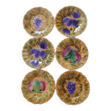 Set of 6 plates barbotine de sarreguemines france fruit decoration