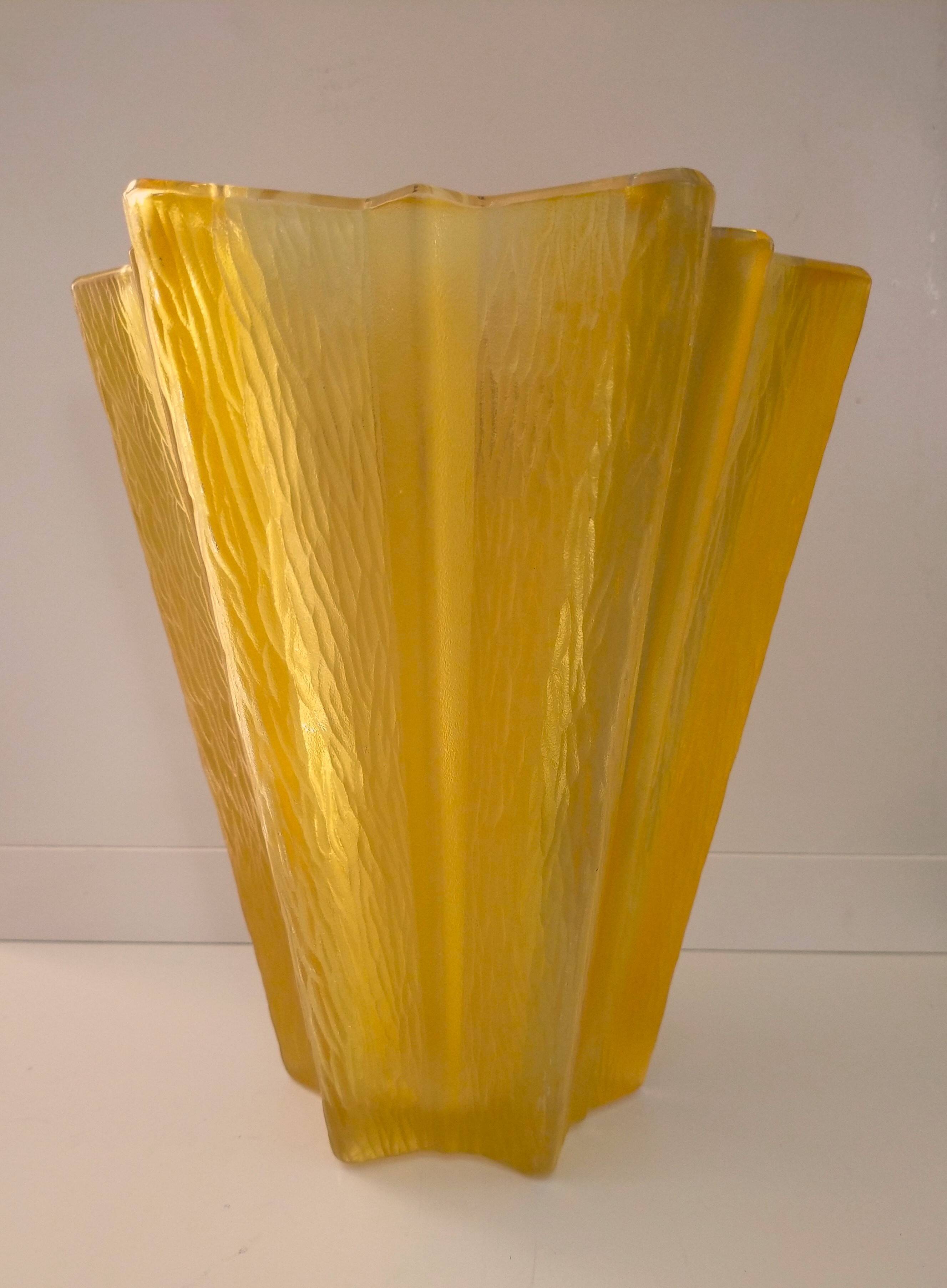 Art Deco yellow glass star-shaped vase Walther Glas Germany
