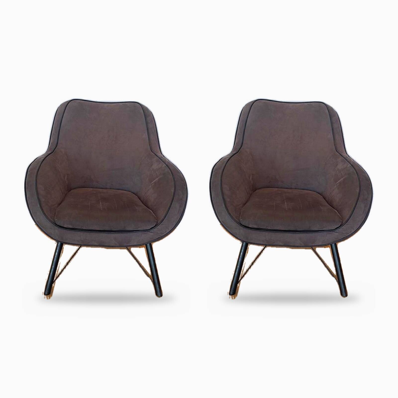 Pair of Joe PMP furniture armchairs in anthracite grey fabric.