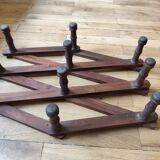 Old telescopic wooden wall coat rack - 10 accordion hook coat rack
