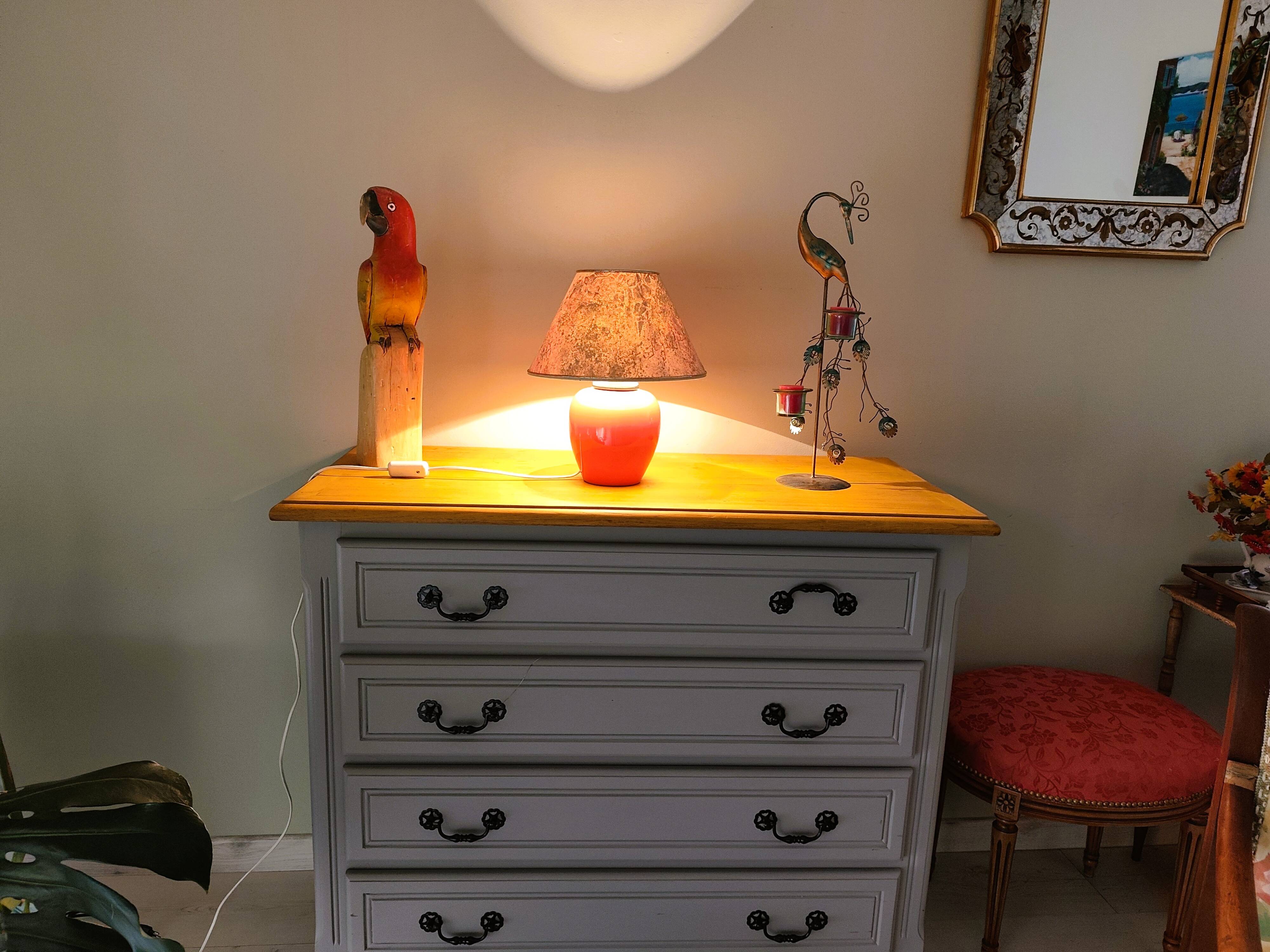 Vintage ceramic lamp with a patinated shade