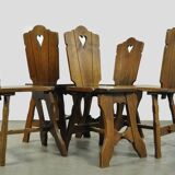 Vintage brutalist oak handmade farmhouse dining chairs, 1930s
