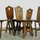 Vintage brutalist oak handmade farmhouse dining chairs, 1930s