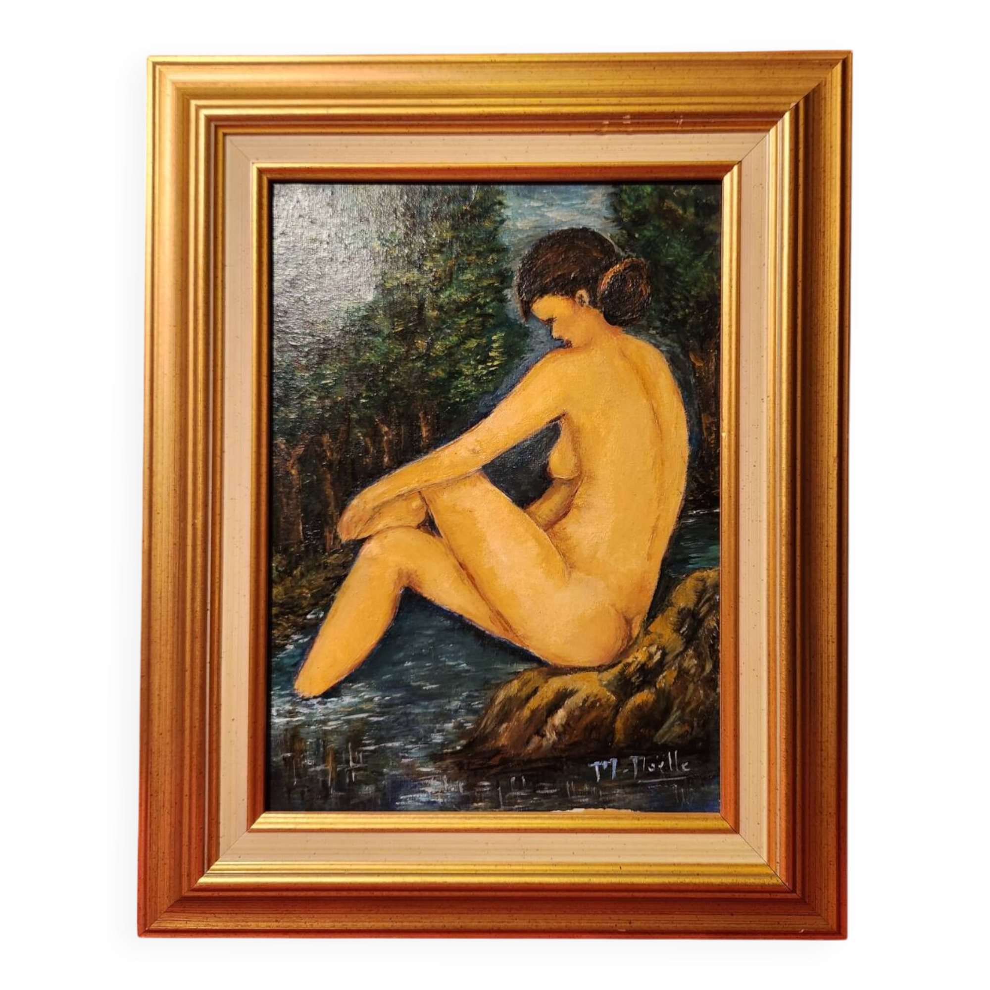 Oil painting on canvas Female nude framed signed