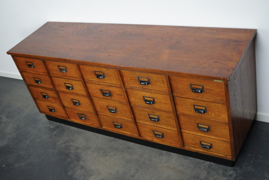 German apothecary cabinet in oak, mid-twentieth century