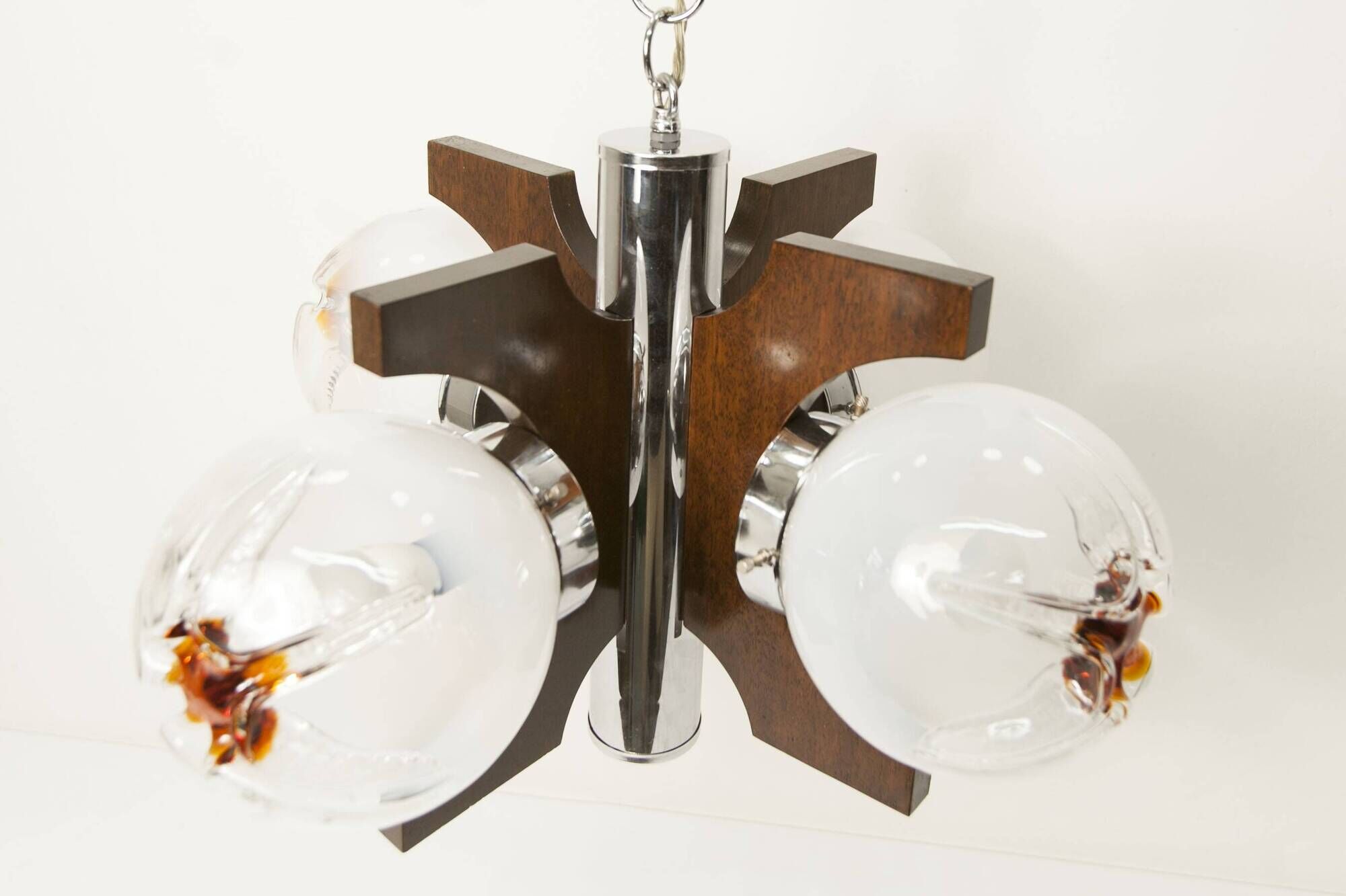 Lustre mazzega Murano 4 boules et teck 1960