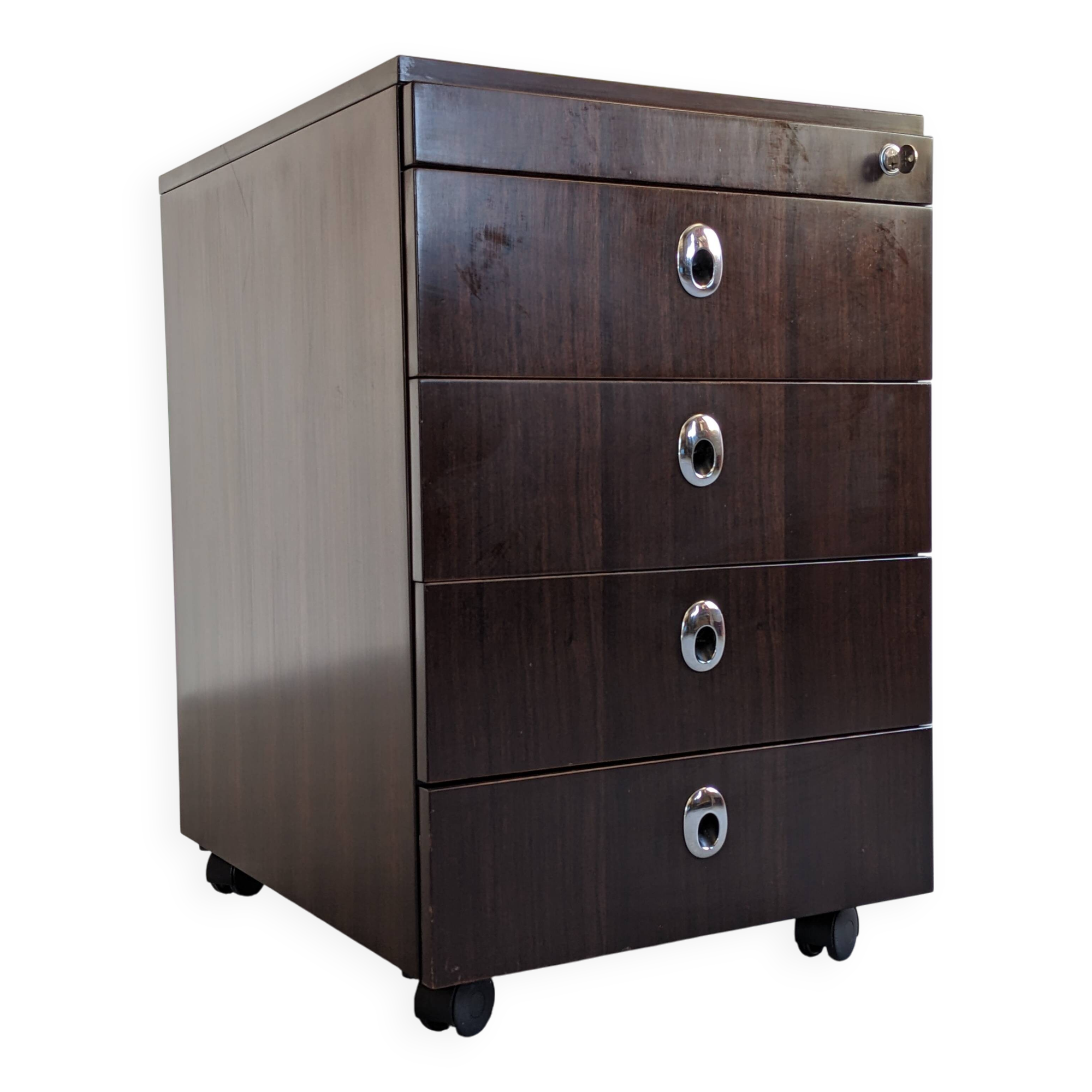 Caisson de bureau à roulettes en palissandre, années 70-80
