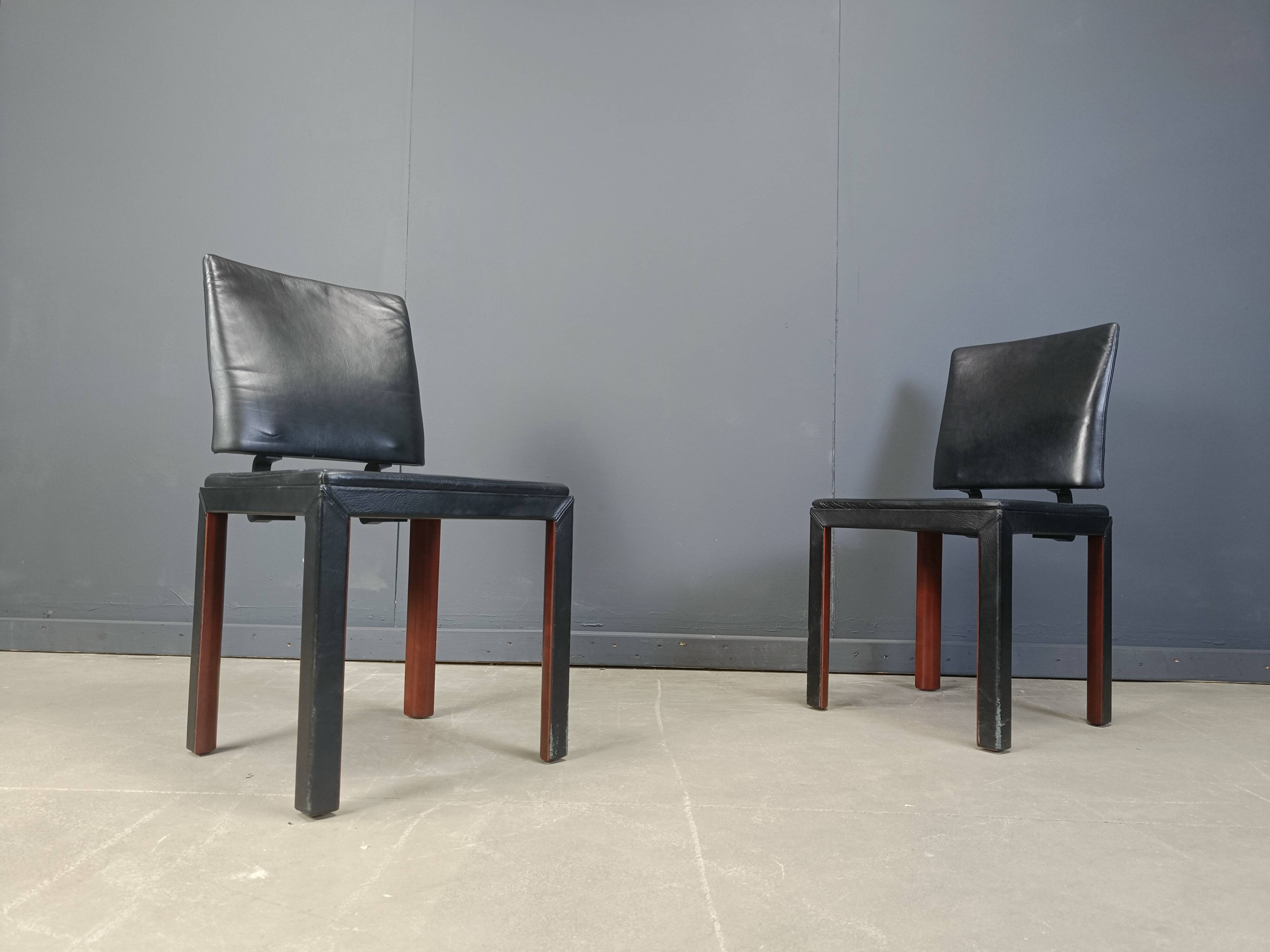 Vintage leather dining chairs by Durlet, 1980s