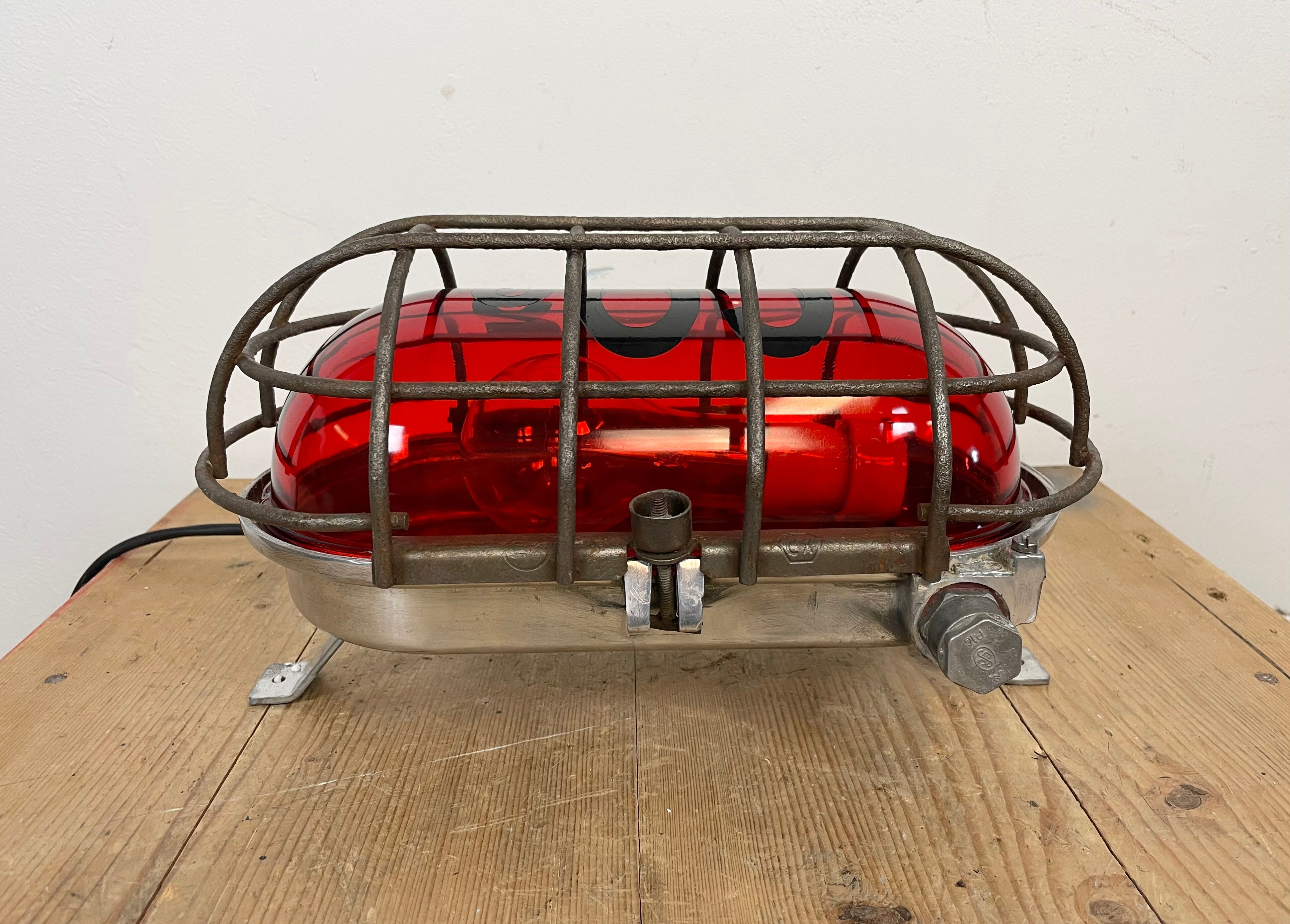 Industrial Cast Aluminium Wall Light with Red Glass from EOW, 1970s