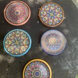 5 vintage handcrafted enameled ceramic coasters