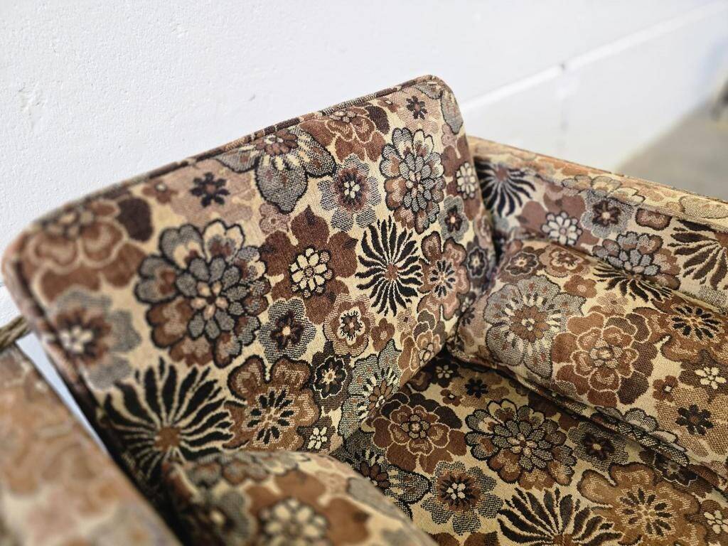 Fauteuil vintage marron à fleurs / fauteuil-lit / fauteuil une place