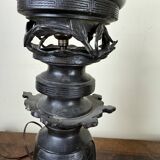 Japan Meiji period: Pair of patinated bronze candlesticks circa 1880