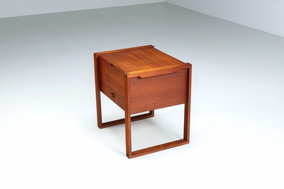 Scandinavian modern storage cabinet in teak with sled base Denmark 1960