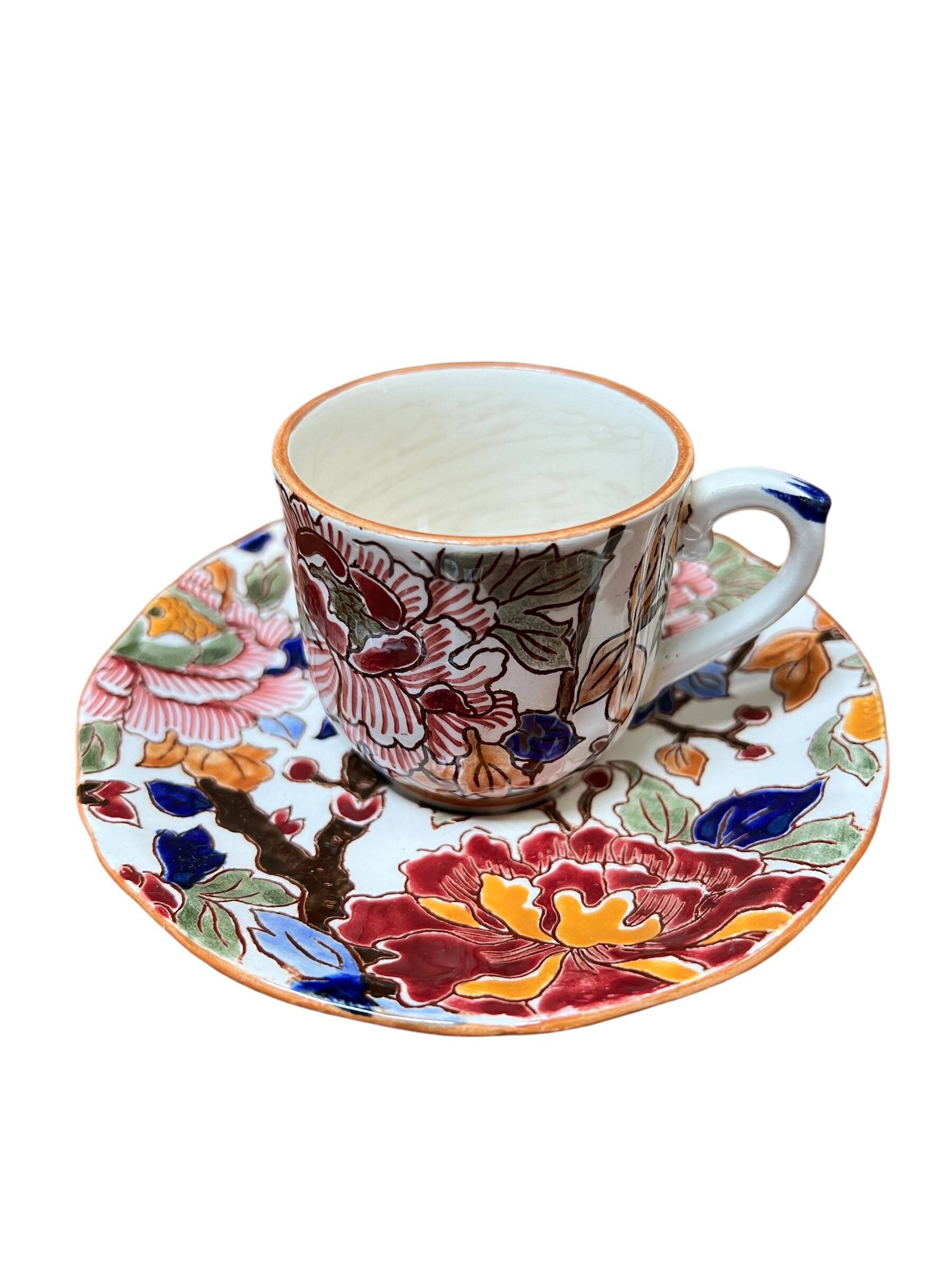 Gien earthenware tea set, peony decoration