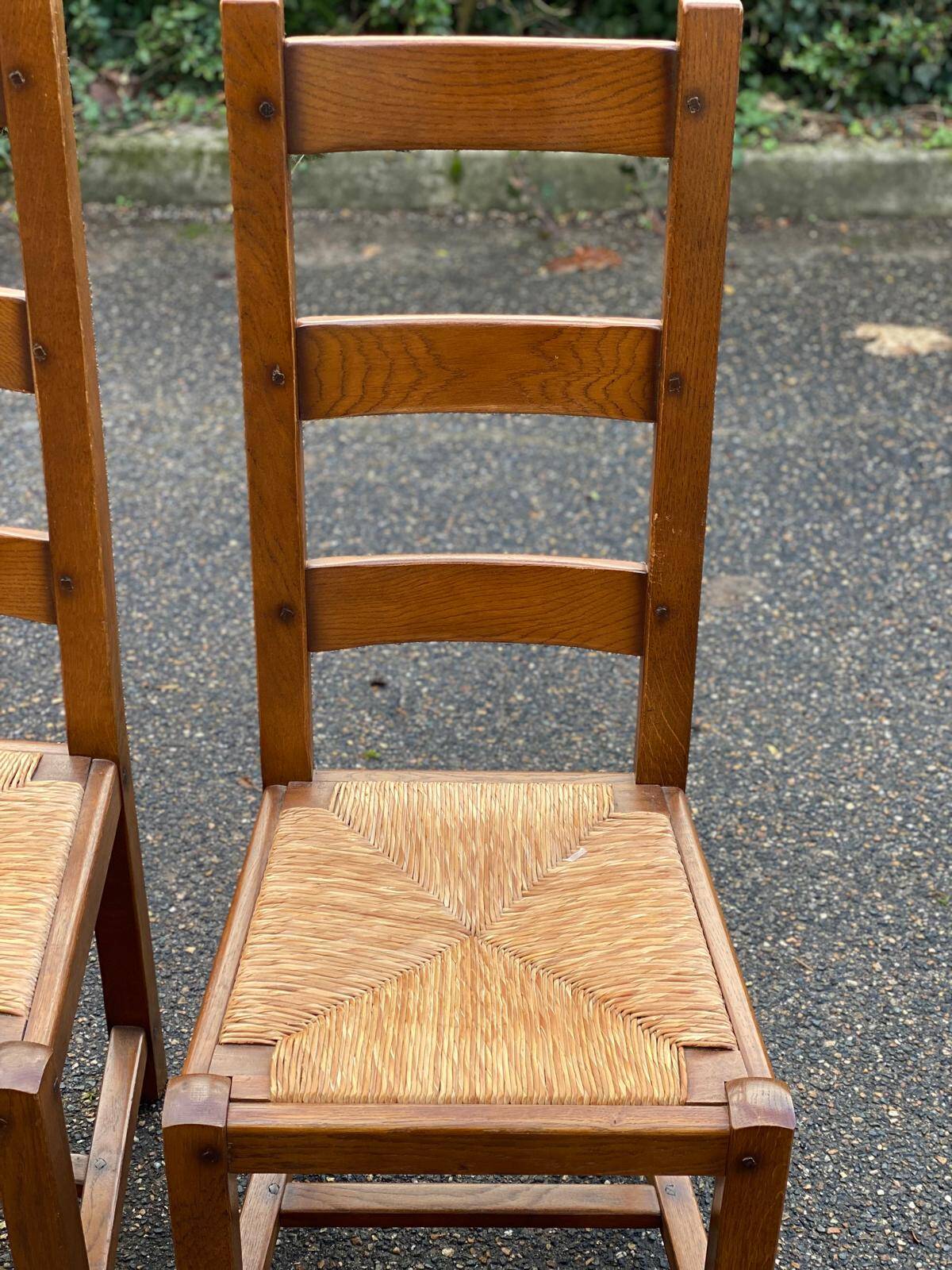 4 Vintage Farmhouse Style Solid Wood Straw Dining Chairs