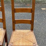 4 Vintage Farmhouse Style Solid Wood Straw Dining Chairs