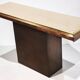 Minimalist console in travertine and patinated metal — 1970s