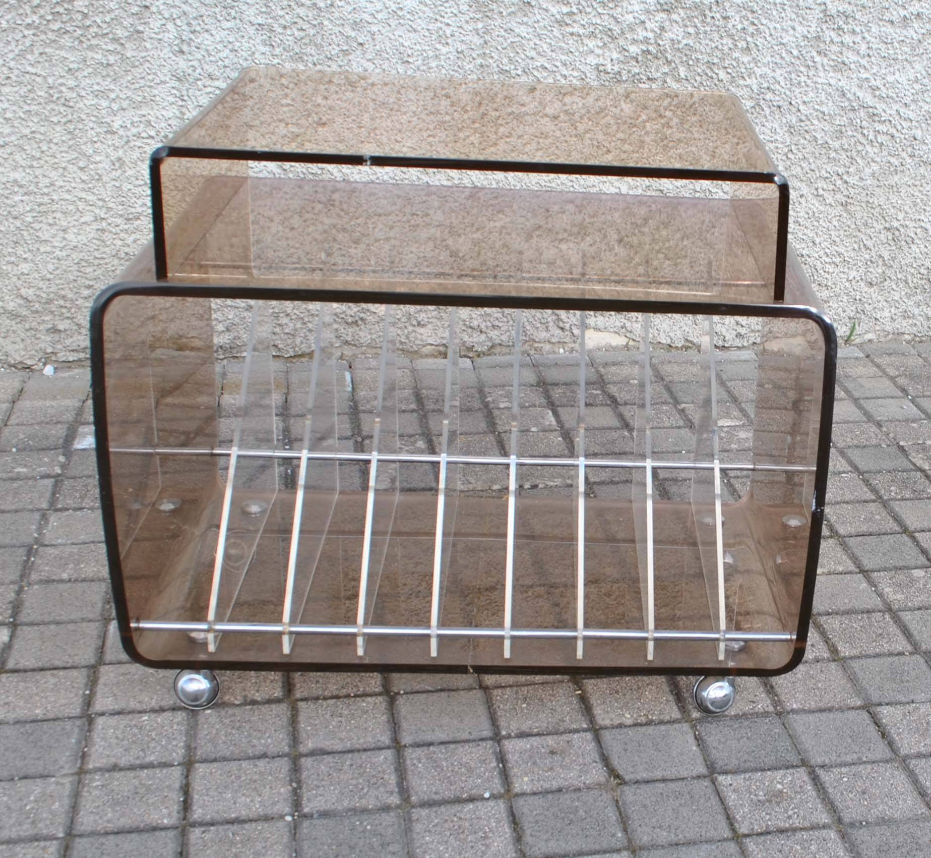 Vinyl trolley on wheels in lucite Modernist design Space-age 1970 MICHEL DUMAS