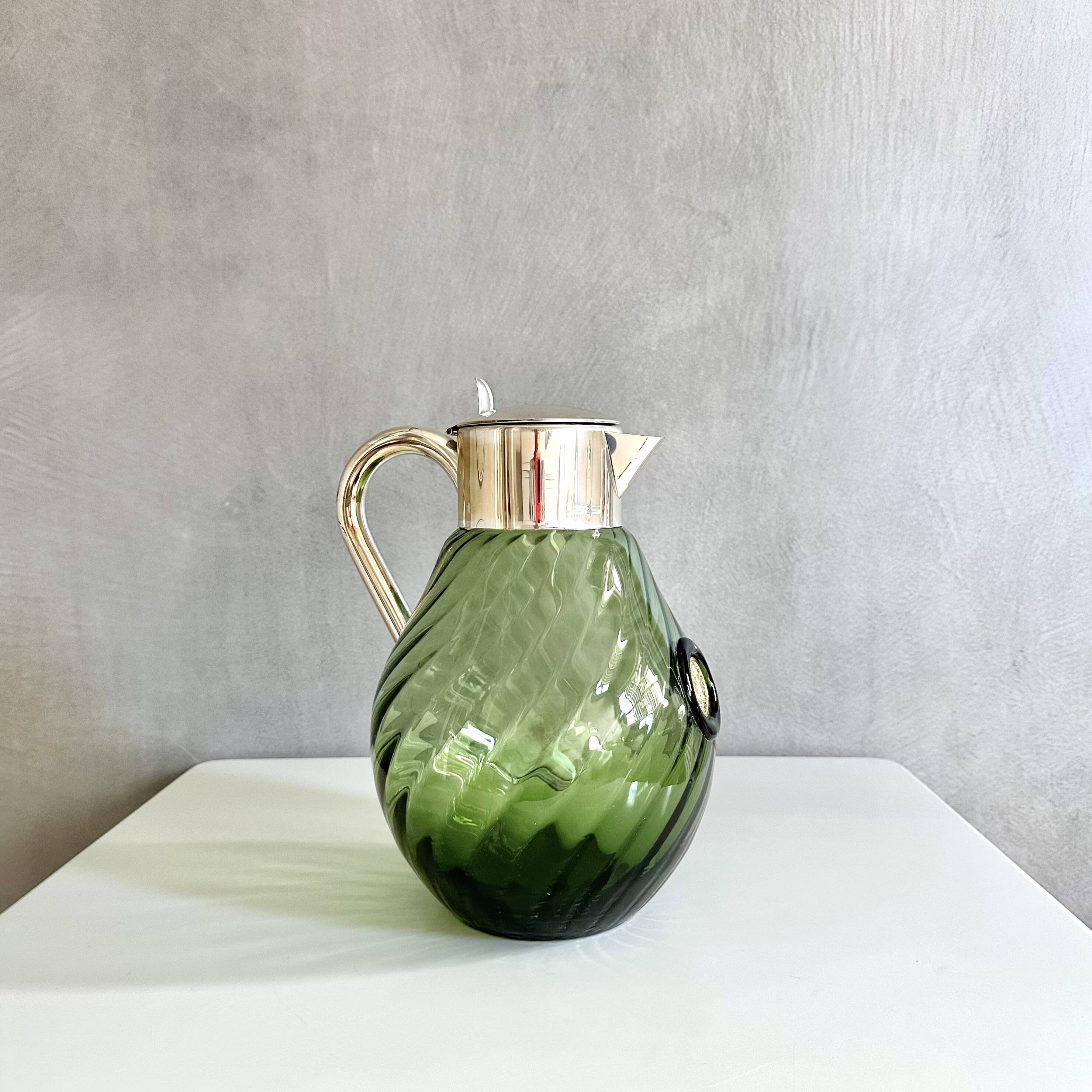 Crystal Glass Decanter, “Kalte Ente”, Vintage Silver-Plated Pitcher