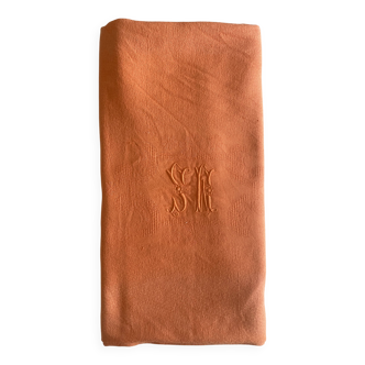 Nappe ancienne damassée teinte, monogrammée SW ou MS - coton - 225x145 cm