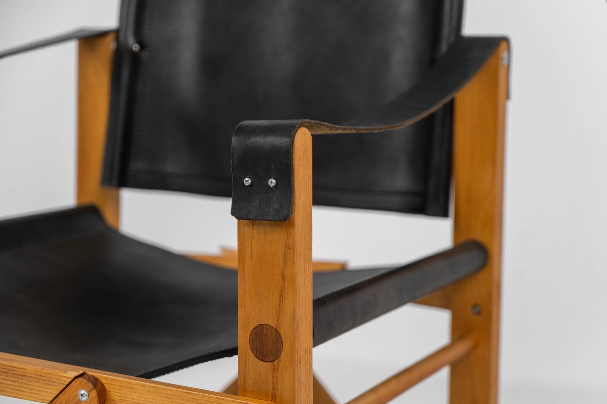 fauteuil safari en chêne et cuir