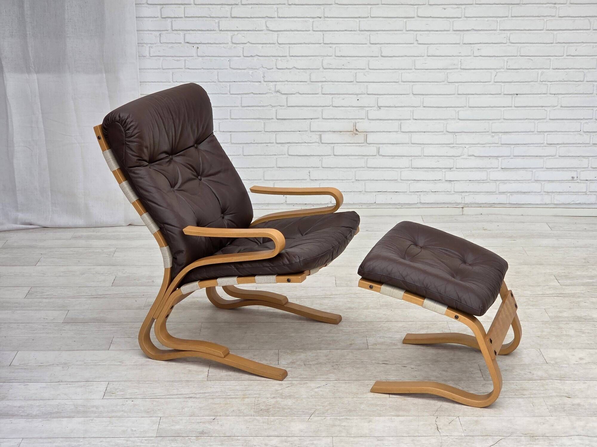 1970s, Norwegian design by Elsa & Nordahl Solheim, set of chair with stool.