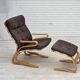 1970s, Norwegian design by Elsa & Nordahl Solheim, set of chair with stool.