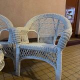 Salon de jardin en osier et rotin blanc