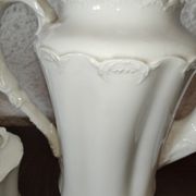 Limoges porcelain coffee maker in Haviland, white milk pot and sugar bowl decorated with leaves