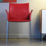 Set of 4 Zanotta armchairs in red leather