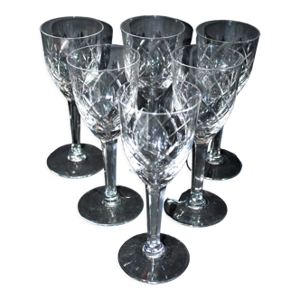 Série de 6 verres à vin en cristal taillé de Lemberg "Cristallerie Lorraine" 15.5cm