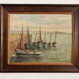 Oil on panel 20th century fishing boats by Jean Bernard Saint-Nazaire