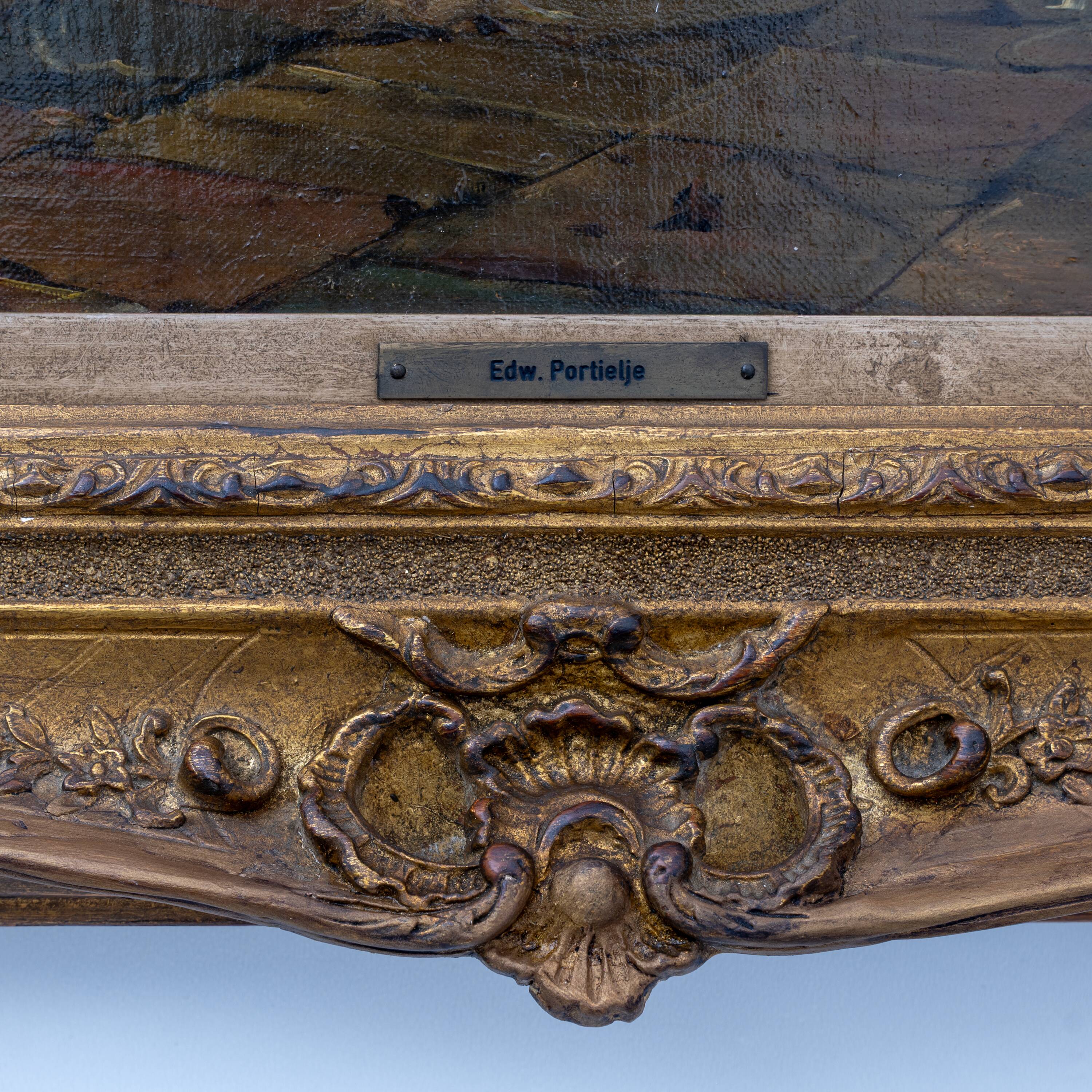 Edward Portielje "The letter", 19th Century Flemish oil Painting of Two Lad