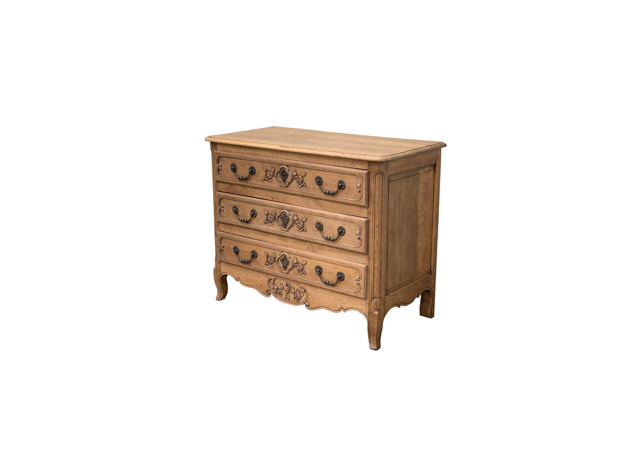 Louis XV style chest of drawers, solid raw oak, 1920.