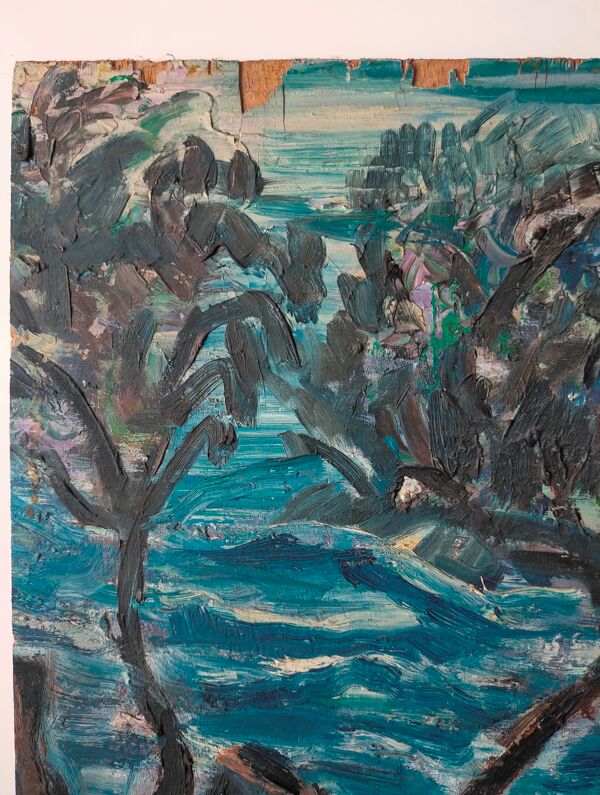 Huile sur panneau signée tourtet paysage côtier bateau voilier