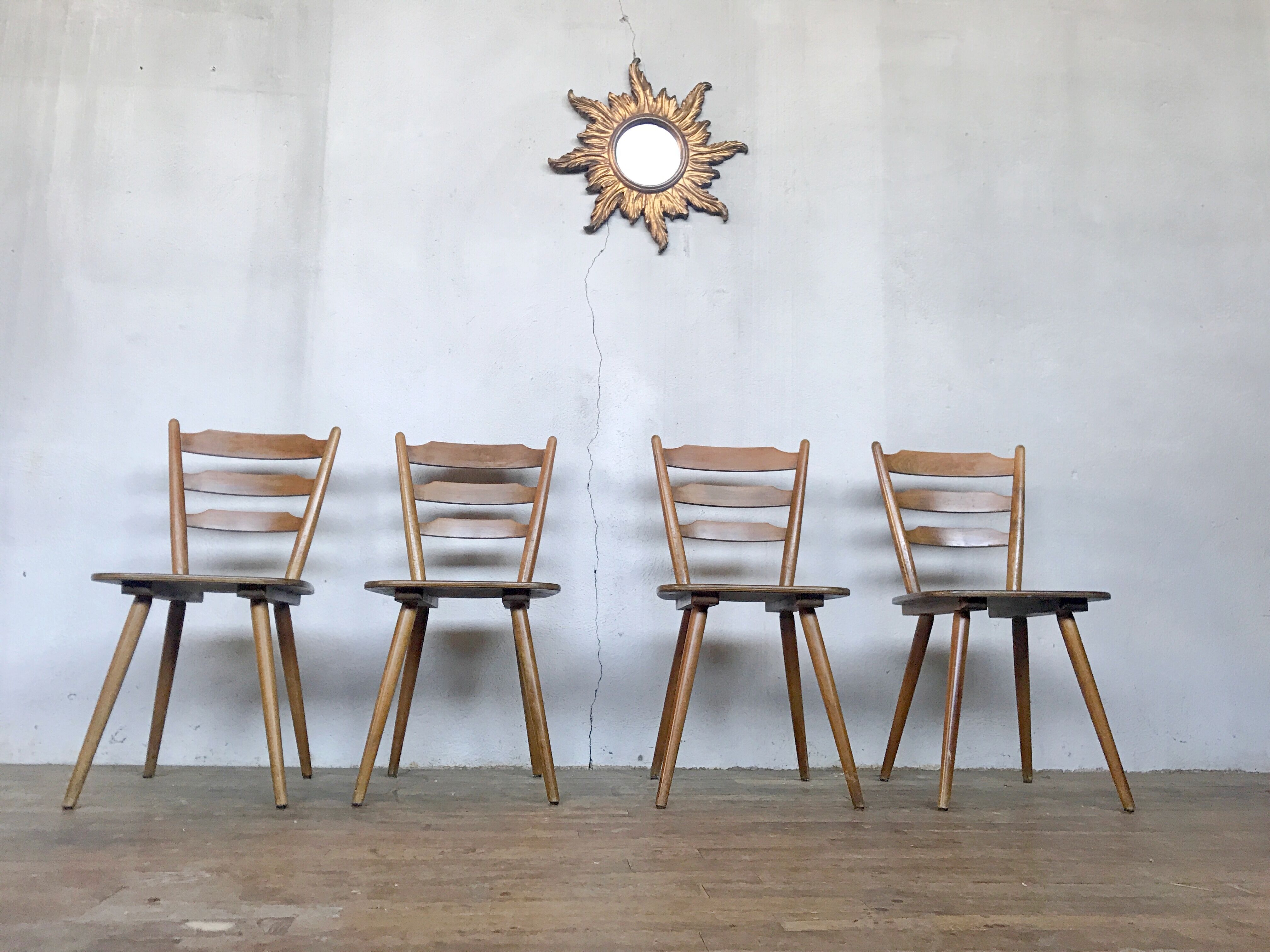 Series of 4 Scandinavian chairs or vintage wooden bistro