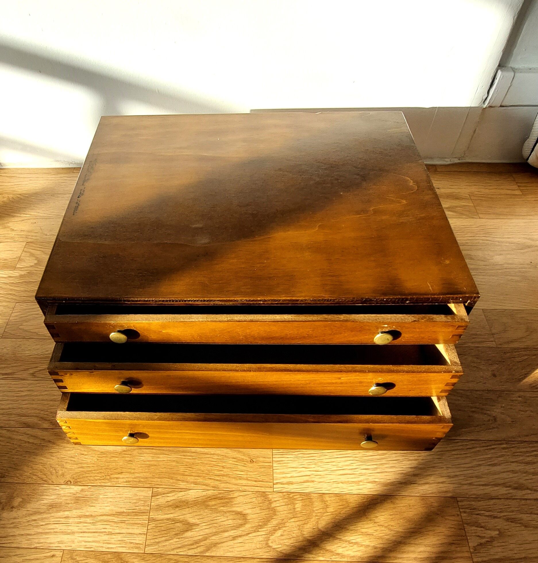 Silver box with 3 drawers in mahogany 1950/1960.