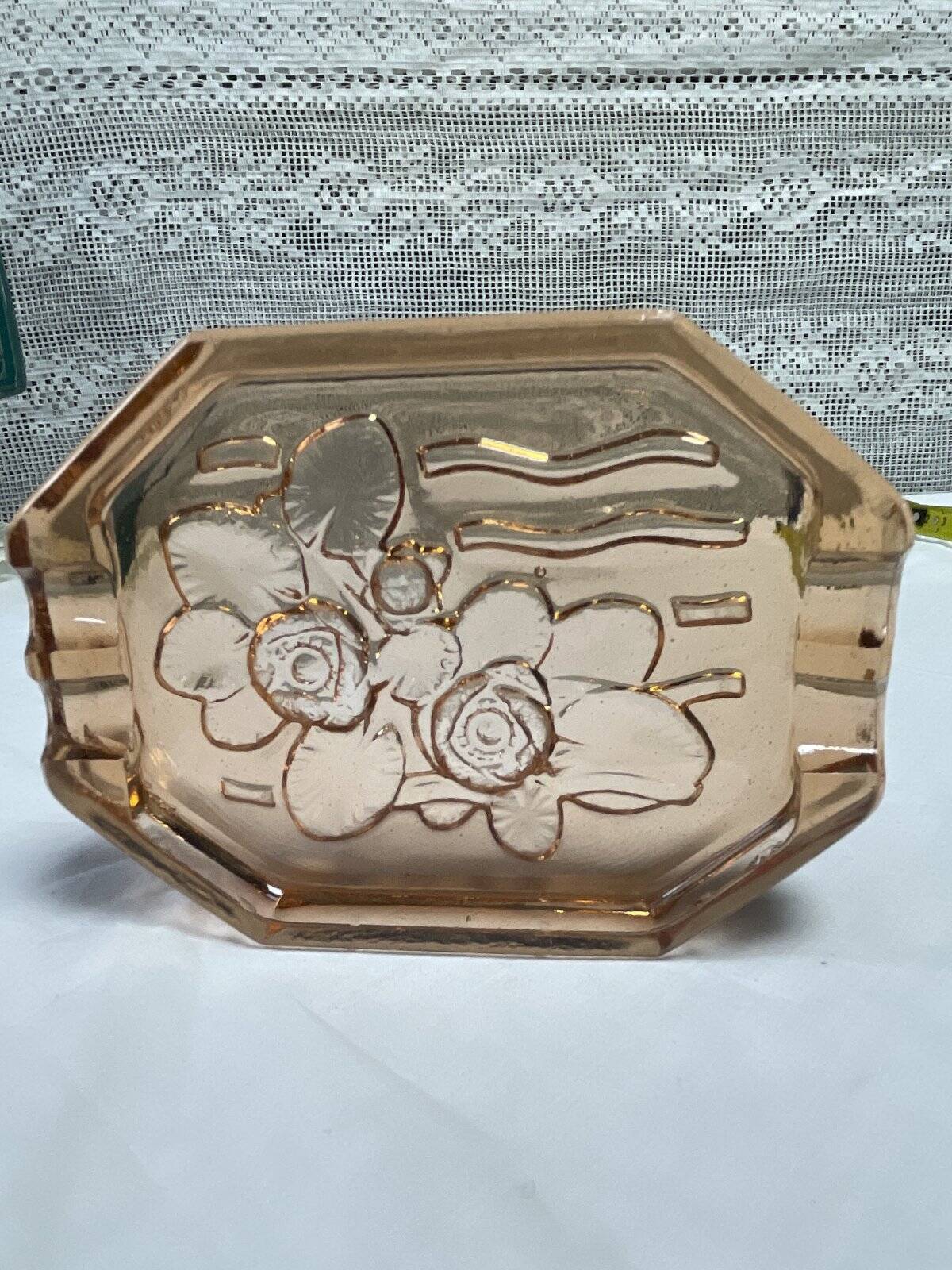 Cendrier verre rosé octogonal esprit art déco