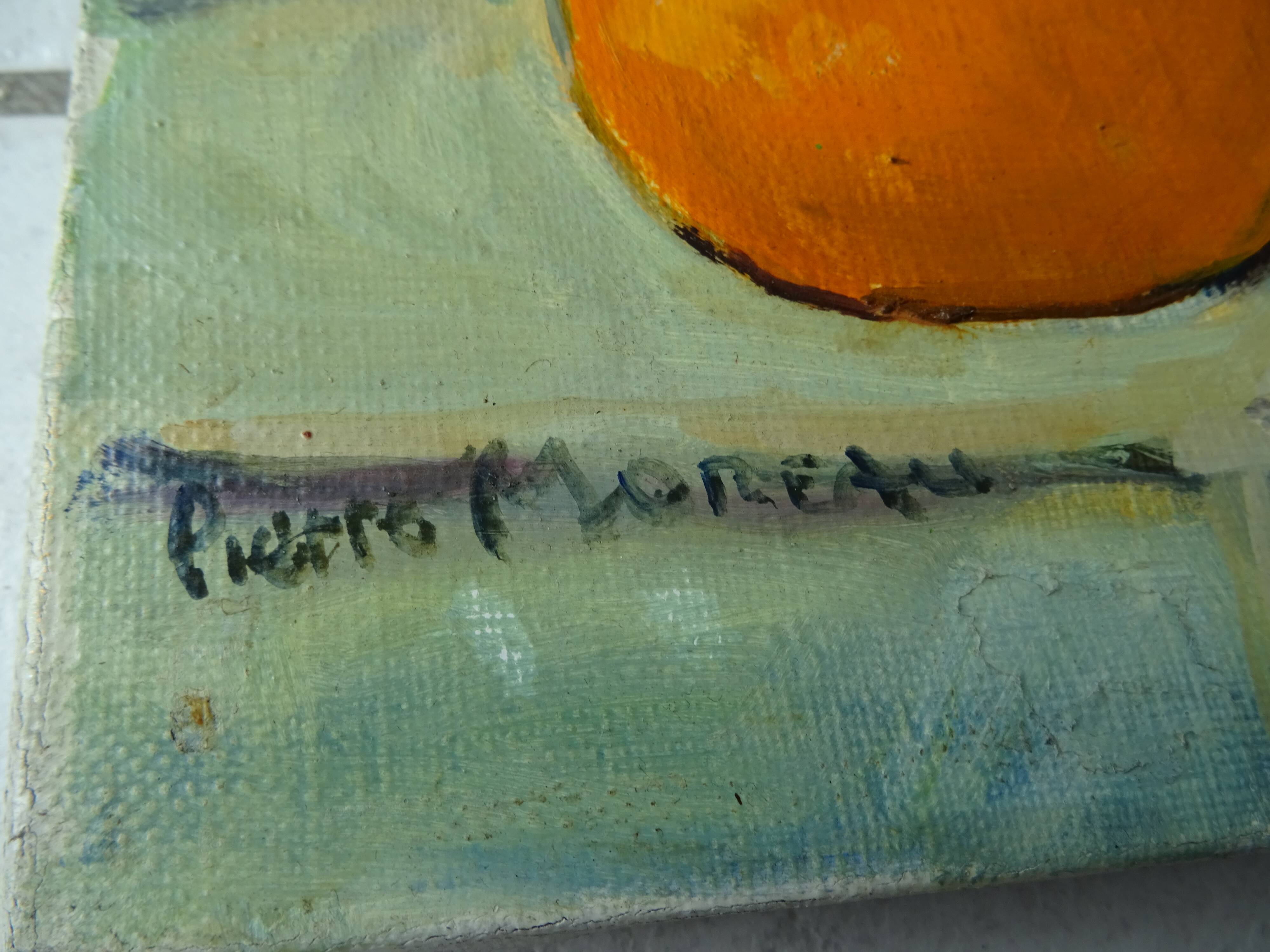 Still life painting with fruits canvas signed Pierre Moreau
